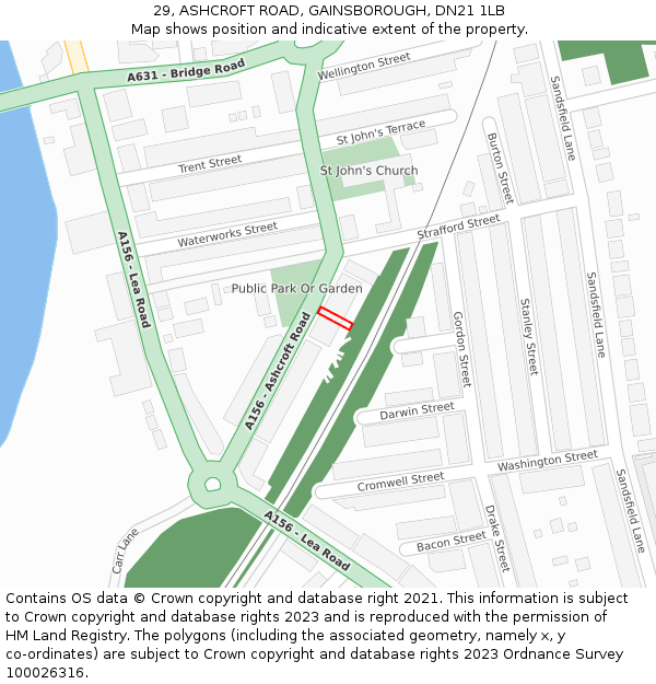 29, ASHCROFT ROAD, GAINSBOROUGH, DN21 1LB: Location map and indicative extent of plot