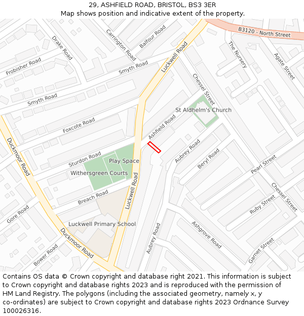 29, ASHFIELD ROAD, BRISTOL, BS3 3ER: Location map and indicative extent of plot