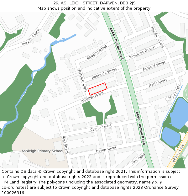 29, ASHLEIGH STREET, DARWEN, BB3 2JS: Location map and indicative extent of plot