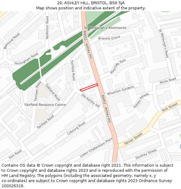 29, ASHLEY HILL, BRISTOL, BS6 5JA: Location map and indicative extent of plot