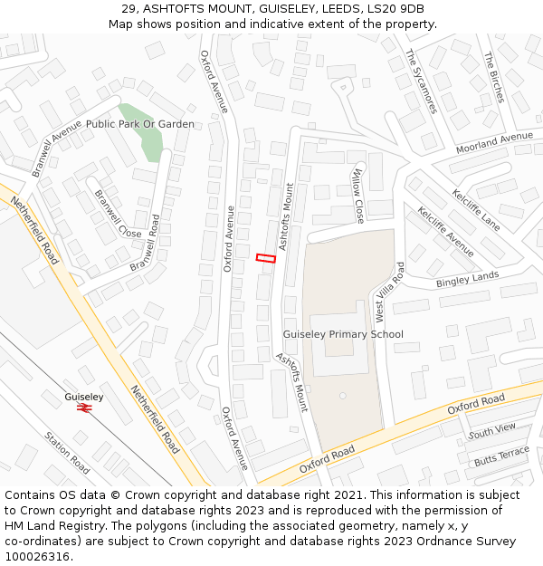 29, ASHTOFTS MOUNT, GUISELEY, LEEDS, LS20 9DB: Location map and indicative extent of plot