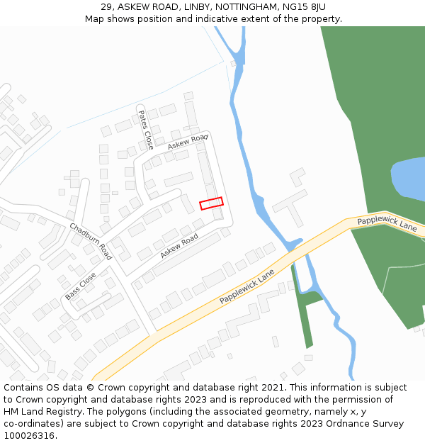 29, ASKEW ROAD, LINBY, NOTTINGHAM, NG15 8JU: Location map and indicative extent of plot