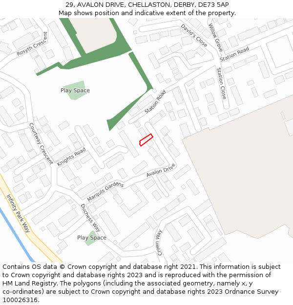 29, AVALON DRIVE, CHELLASTON, DERBY, DE73 5AP: Location map and indicative extent of plot