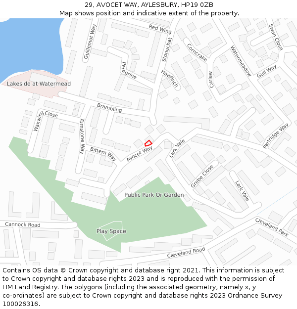 29, AVOCET WAY, AYLESBURY, HP19 0ZB: Location map and indicative extent of plot