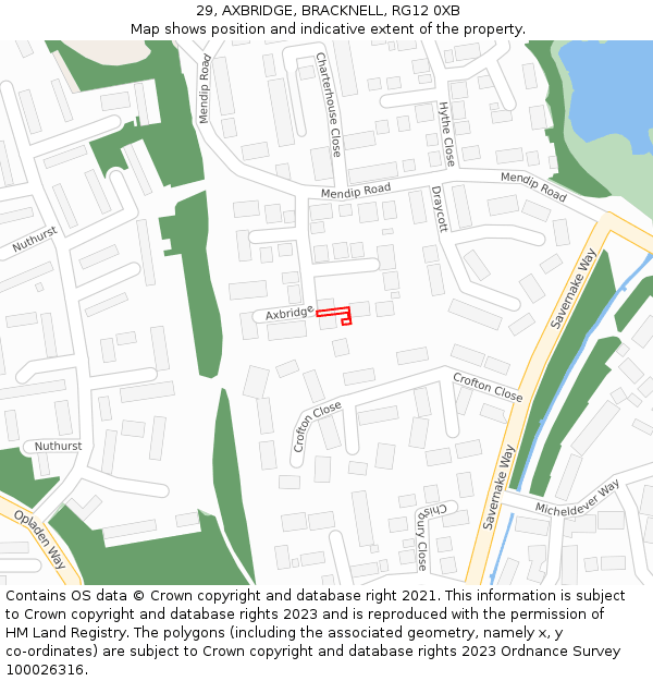 29, AXBRIDGE, BRACKNELL, RG12 0XB: Location map and indicative extent of plot