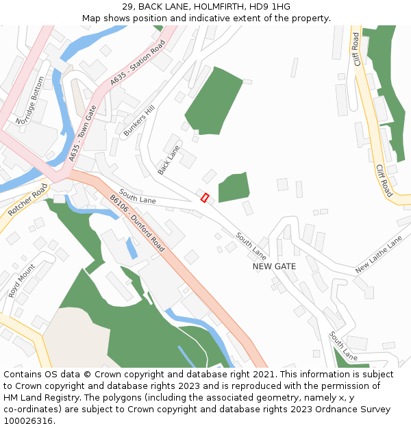 29, BACK LANE, HOLMFIRTH, HD9 1HG: Location map and indicative extent of plot