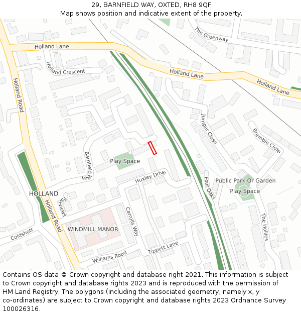 29, BARNFIELD WAY, OXTED, RH8 9QF: Location map and indicative extent of plot