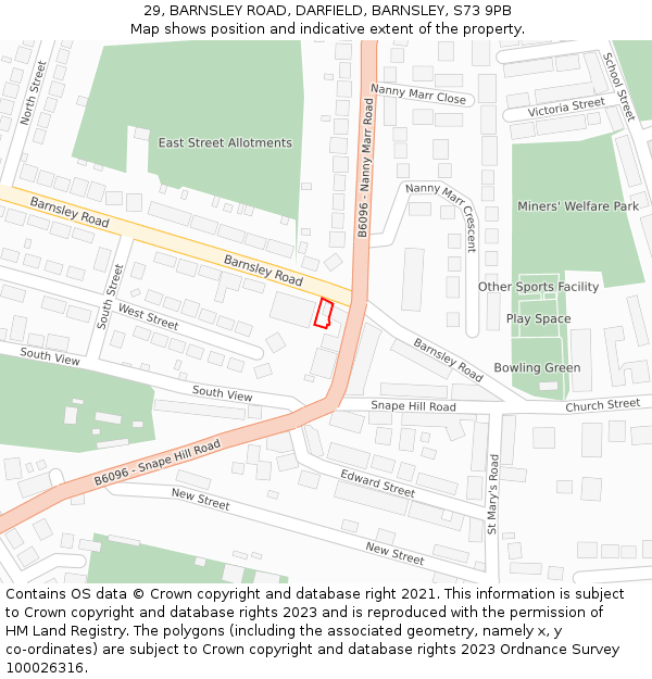 29, BARNSLEY ROAD, DARFIELD, BARNSLEY, S73 9PB: Location map and indicative extent of plot
