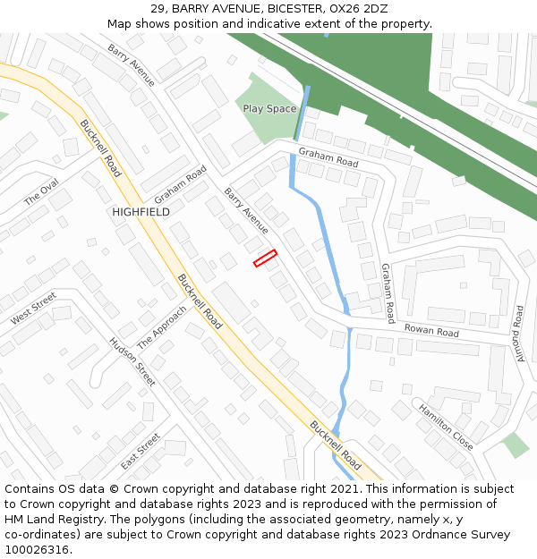 29, BARRY AVENUE, BICESTER, OX26 2DZ: Location map and indicative extent of plot