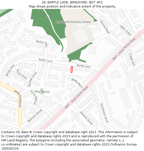 29, BARTLE LANE, BRADFORD, BD7 4PZ: Location map and indicative extent of plot