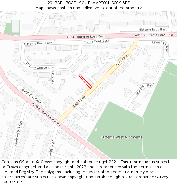 29, BATH ROAD, SOUTHAMPTON, SO19 5ES: Location map and indicative extent of plot
