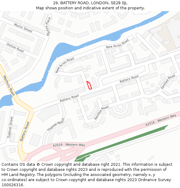 29, BATTERY ROAD, LONDON, SE28 0JL: Location map and indicative extent of plot