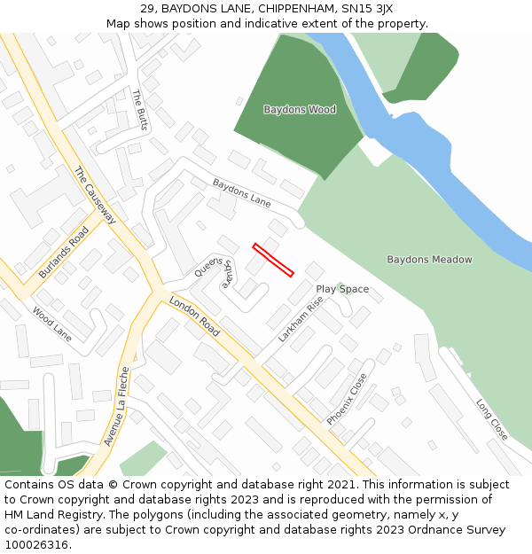 29, BAYDONS LANE, CHIPPENHAM, SN15 3JX: Location map and indicative extent of plot