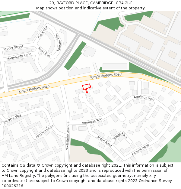 29, BAYFORD PLACE, CAMBRIDGE, CB4 2UF: Location map and indicative extent of plot