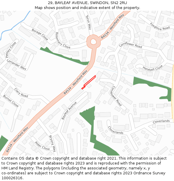 29, BAYLEAF AVENUE, SWINDON, SN2 2RU: Location map and indicative extent of plot