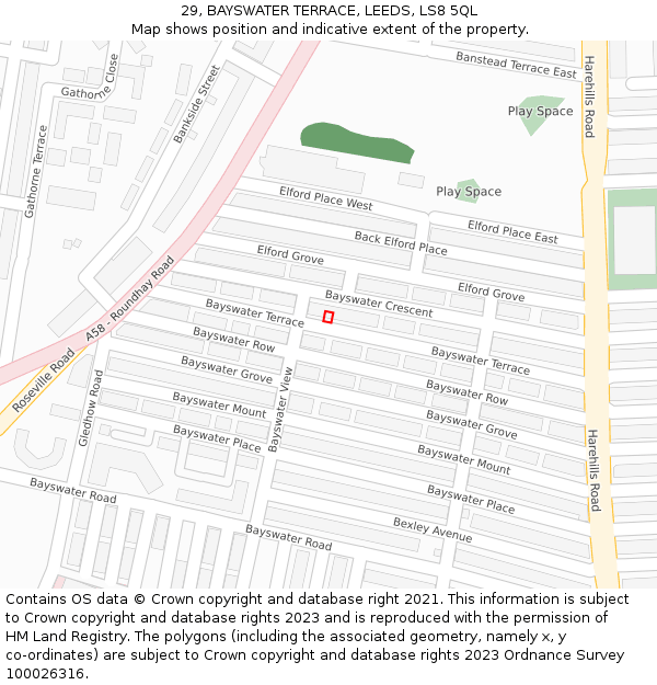 29, BAYSWATER TERRACE, LEEDS, LS8 5QL: Location map and indicative extent of plot
