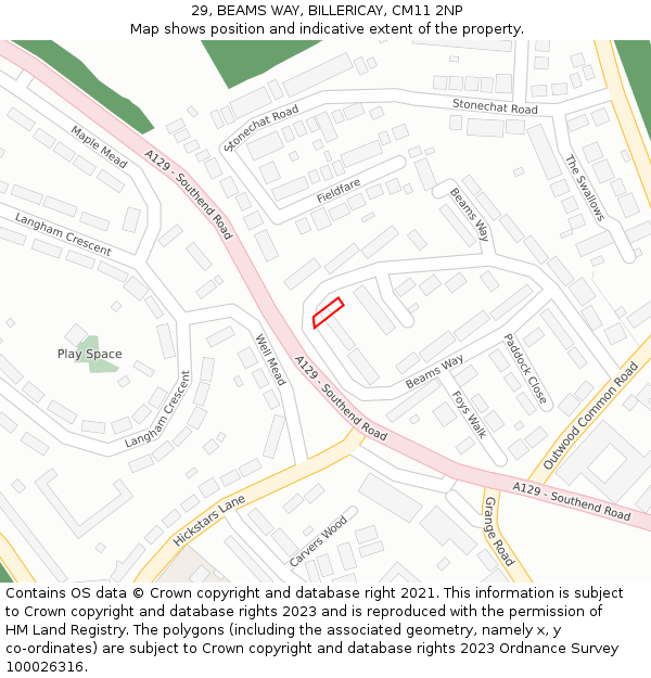 29, BEAMS WAY, BILLERICAY, CM11 2NP: Location map and indicative extent of plot
