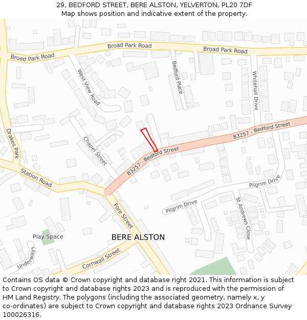 29, BEDFORD STREET, BERE ALSTON, YELVERTON, PL20 7DF: Location map and indicative extent of plot