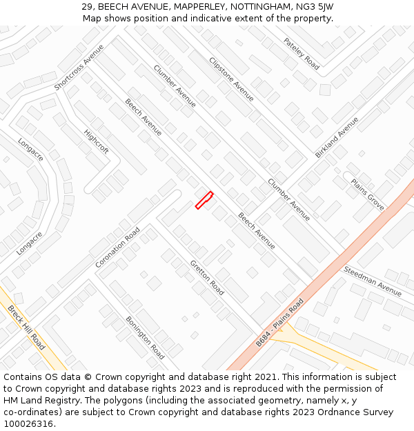29, BEECH AVENUE, MAPPERLEY, NOTTINGHAM, NG3 5JW: Location map and indicative extent of plot
