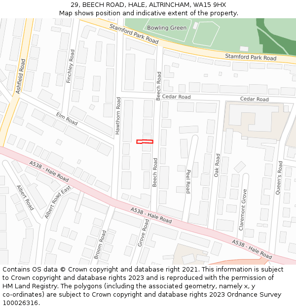 29, BEECH ROAD, HALE, ALTRINCHAM, WA15 9HX: Location map and indicative extent of plot