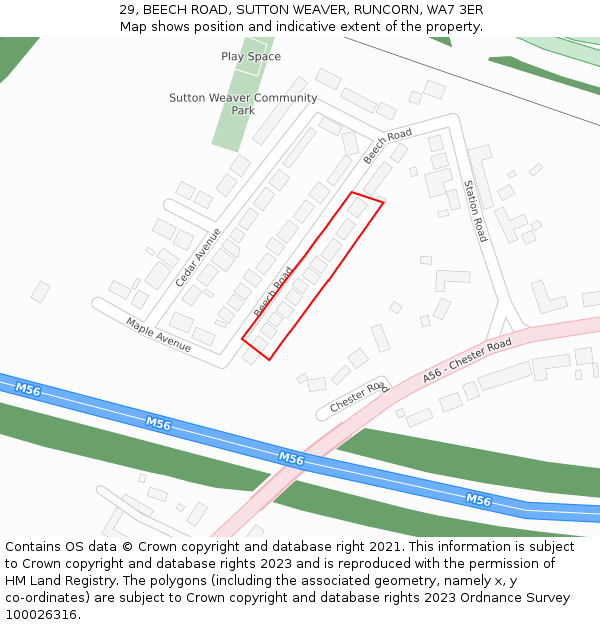 29, BEECH ROAD, SUTTON WEAVER, RUNCORN, WA7 3ER: Location map and indicative extent of plot