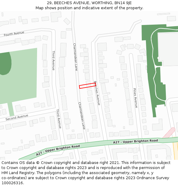 29, BEECHES AVENUE, WORTHING, BN14 9JE: Location map and indicative extent of plot
