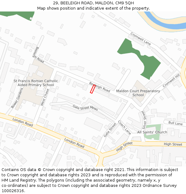 29, BEELEIGH ROAD, MALDON, CM9 5QH: Location map and indicative extent of plot