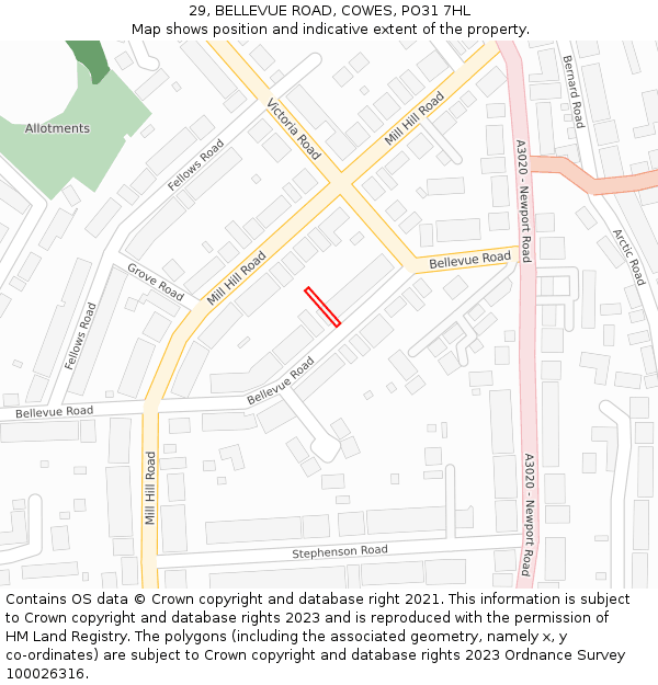 29, BELLEVUE ROAD, COWES, PO31 7HL: Location map and indicative extent of plot