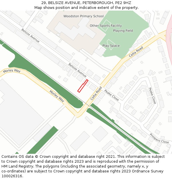 29, BELSIZE AVENUE, PETERBOROUGH, PE2 9HZ: Location map and indicative extent of plot