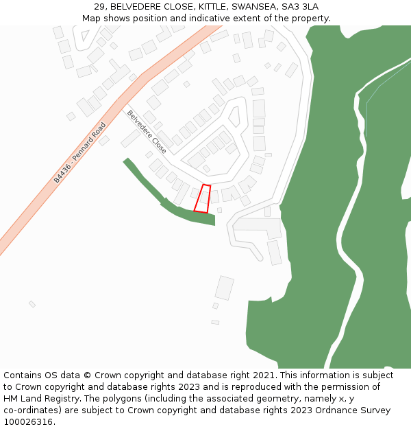 29, BELVEDERE CLOSE, KITTLE, SWANSEA, SA3 3LA: Location map and indicative extent of plot