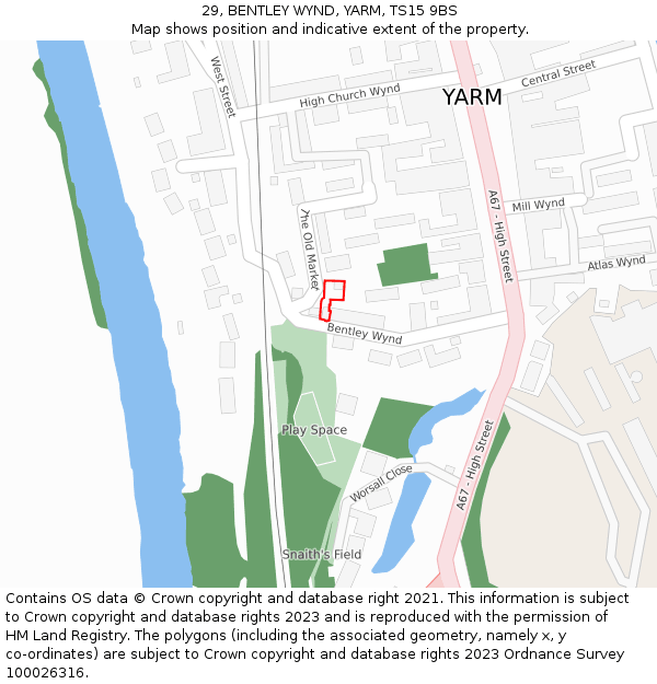 29, BENTLEY WYND, YARM, TS15 9BS: Location map and indicative extent of plot