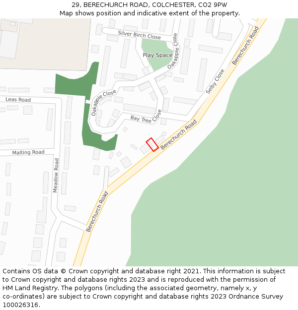 29, BERECHURCH ROAD, COLCHESTER, CO2 9PW: Location map and indicative extent of plot
