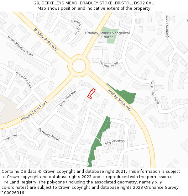 29, BERKELEYS MEAD, BRADLEY STOKE, BRISTOL, BS32 8AU: Location map and indicative extent of plot