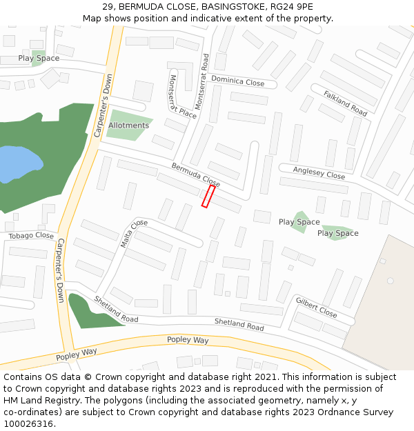 29, BERMUDA CLOSE, BASINGSTOKE, RG24 9PE: Location map and indicative extent of plot