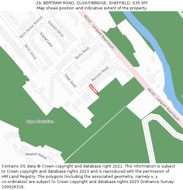 29, BERTRAM ROAD, OUGHTIBRIDGE, SHEFFIELD, S35 0FF: Location map and indicative extent of plot