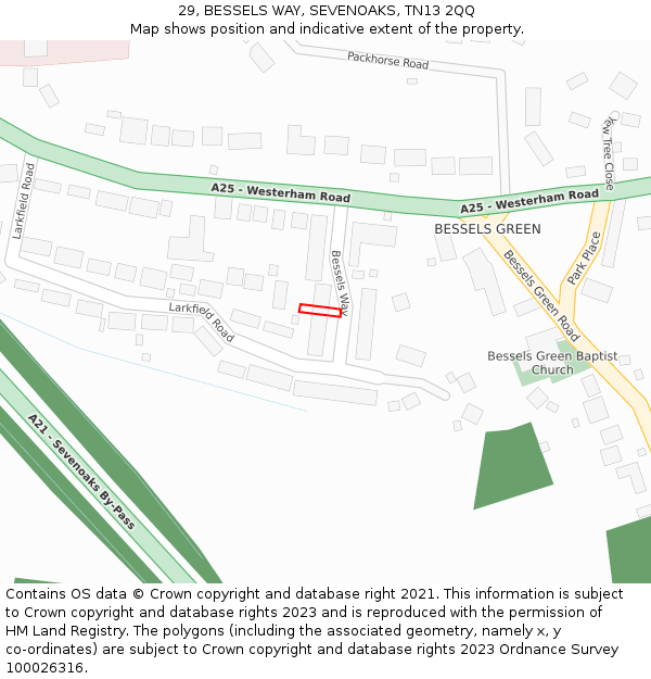 29, BESSELS WAY, SEVENOAKS, TN13 2QQ: Location map and indicative extent of plot