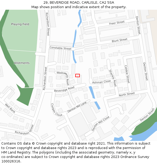 29, BEVERIDGE ROAD, CARLISLE, CA2 5SA: Location map and indicative extent of plot
