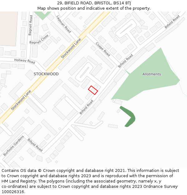 29, BIFIELD ROAD, BRISTOL, BS14 8TJ: Location map and indicative extent of plot