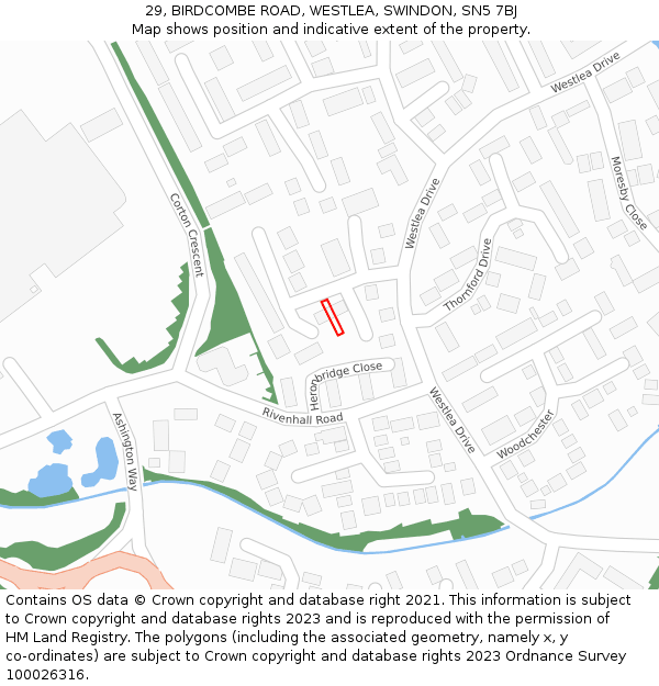 29, BIRDCOMBE ROAD, WESTLEA, SWINDON, SN5 7BJ: Location map and indicative extent of plot