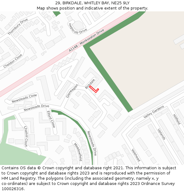 29, BIRKDALE, WHITLEY BAY, NE25 9LY: Location map and indicative extent of plot