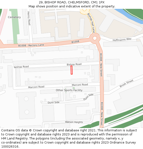 29, BISHOP ROAD, CHELMSFORD, CM1 1PX: Location map and indicative extent of plot