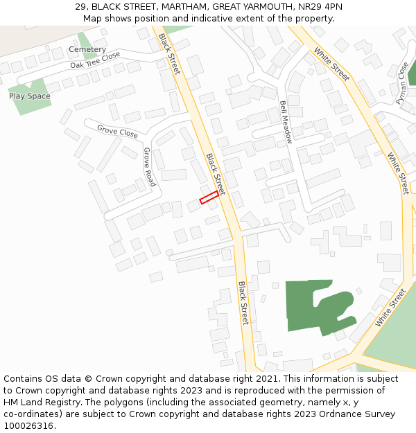 29, BLACK STREET, MARTHAM, GREAT YARMOUTH, NR29 4PN: Location map and indicative extent of plot