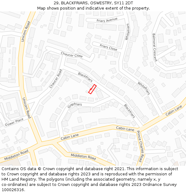 29, BLACKFRIARS, OSWESTRY, SY11 2DT: Location map and indicative extent of plot