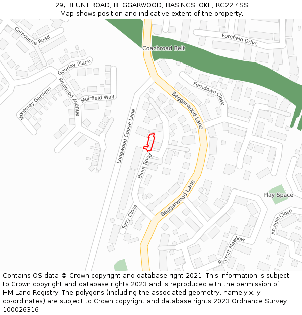 29, BLUNT ROAD, BEGGARWOOD, BASINGSTOKE, RG22 4SS: Location map and indicative extent of plot