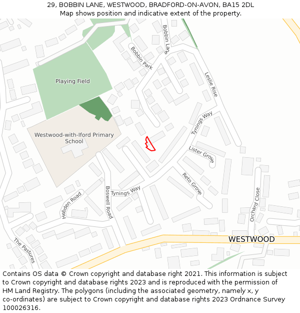29, BOBBIN LANE, WESTWOOD, BRADFORD-ON-AVON, BA15 2DL: Location map and indicative extent of plot