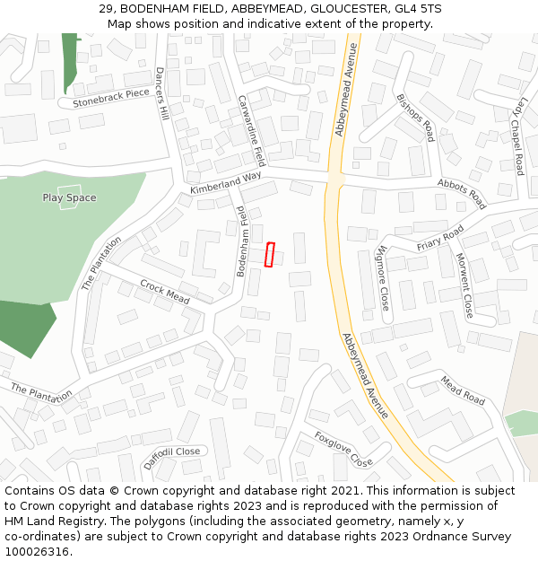 29, BODENHAM FIELD, ABBEYMEAD, GLOUCESTER, GL4 5TS: Location map and indicative extent of plot