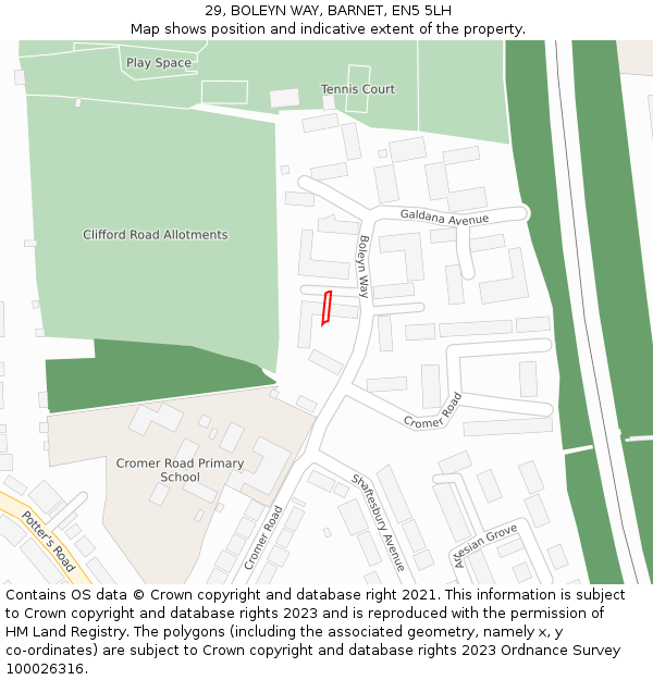 29, BOLEYN WAY, BARNET, EN5 5LH: Location map and indicative extent of plot