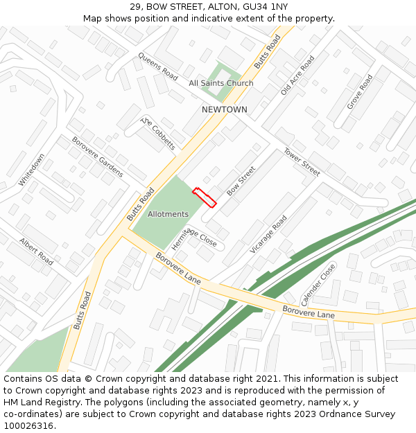 29, BOW STREET, ALTON, GU34 1NY: Location map and indicative extent of plot