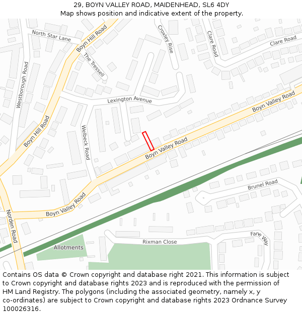 29, BOYN VALLEY ROAD, MAIDENHEAD, SL6 4DY: Location map and indicative extent of plot