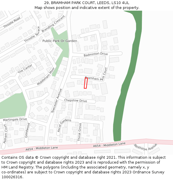 29, BRAMHAM PARK COURT, LEEDS, LS10 4UL: Location map and indicative extent of plot